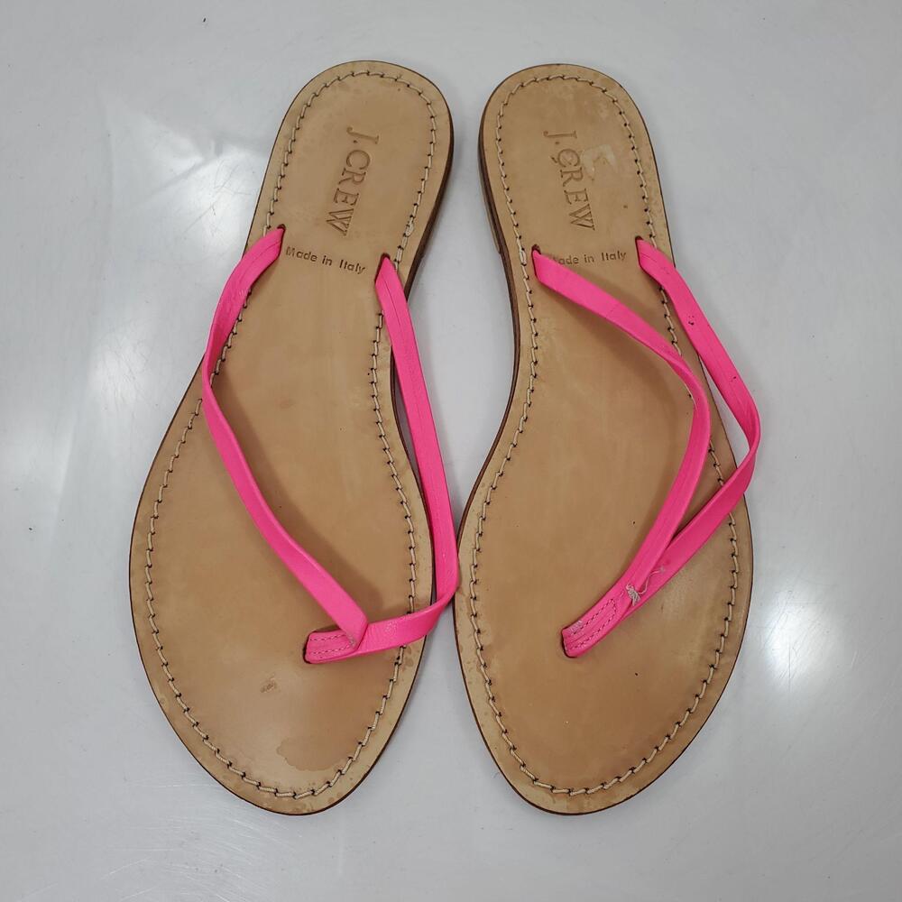 J.Crew 22874 Thong Sandals Women 7 Pink Leather Flip Flop Made In Italy Shoes